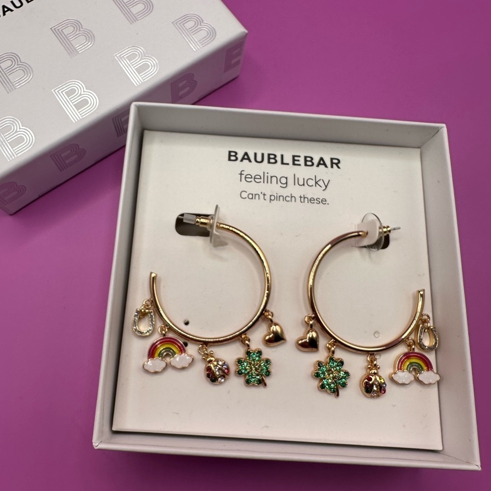 BaubleBar Feeling Lucky St. Patrick’s Day hoop earrings  NIB